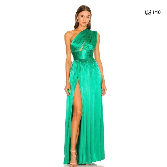 Bronx & Banco Camilla Emerald One Shoulder Maxi Gown XS 2 Green Event Dress